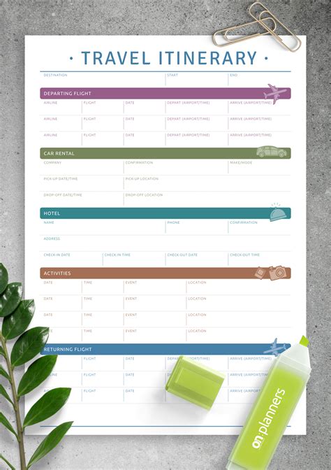 Printable Itinerary Template